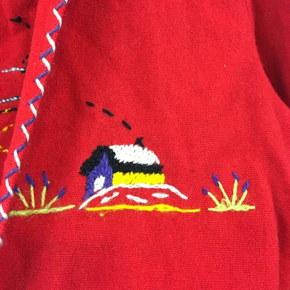 Embroidered Red Wool Jacket Vintage Made in Mexico Agave Horseshoe Sanchez